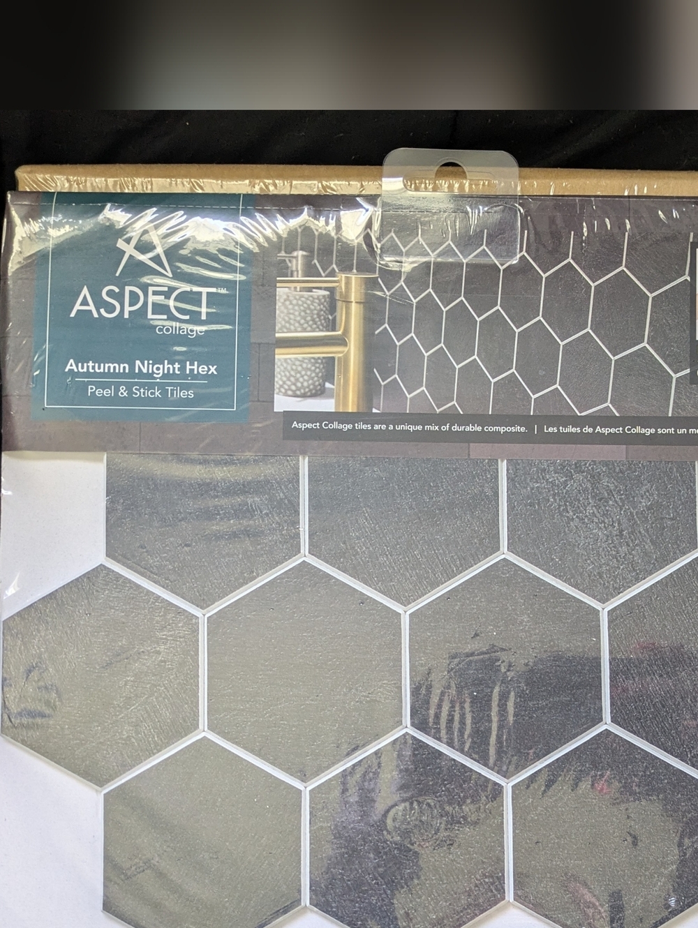 ASPECT Collage Autumn Night Hex Peel & Stick Tiles - Charcoal Hexagon